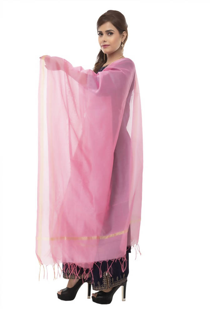 Baby Pink Chanderi Banarsi Piping Dupatta for Traditional Wear