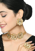 Little girl wearing a gold-polished brass finish stone choker necklace