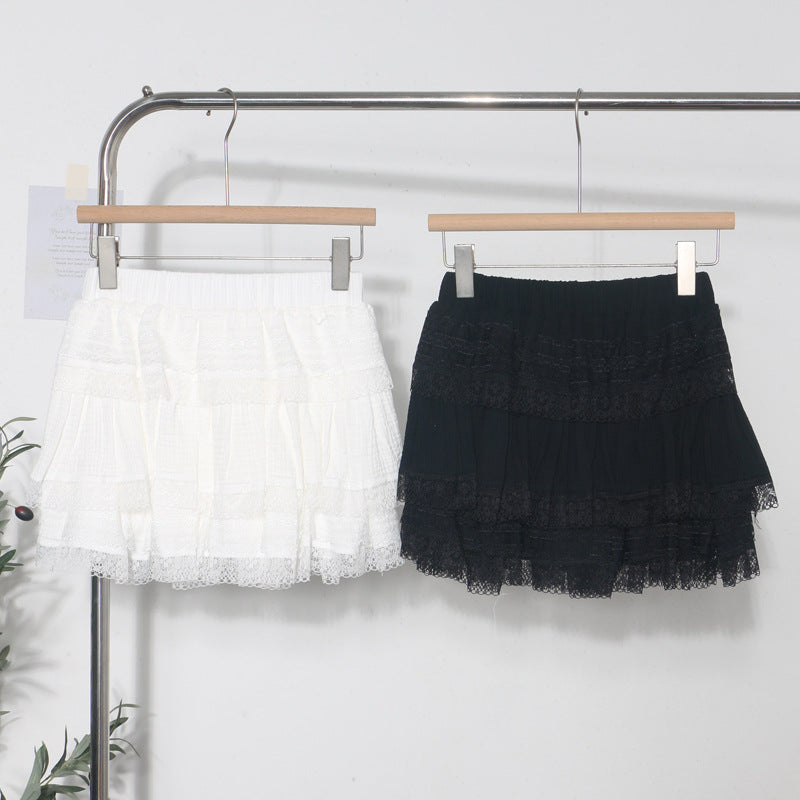Lace Tiered Mini Skirt for Women - Harajuku Style White & Black - Image 3