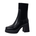 Women's Genuine Leather Chunky Platform Ankle Boots Black & Brown - Image 4