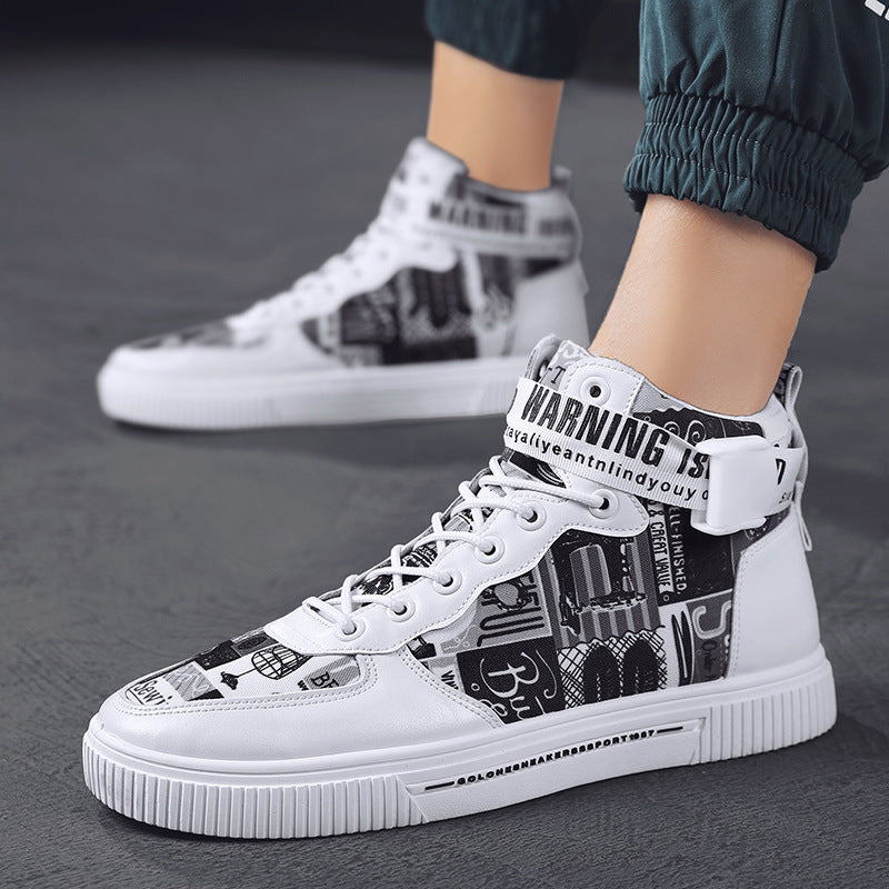 White Multi-Color Harajuku High-Top Graphic Print Sneakers