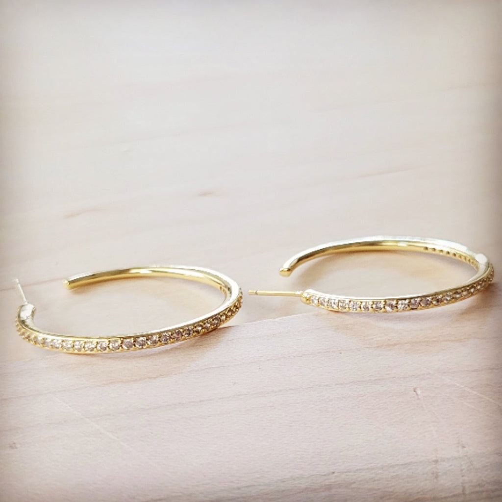 Pave Gold-Tone Hoop Earrings with Subtle Sparkle - Image 2
