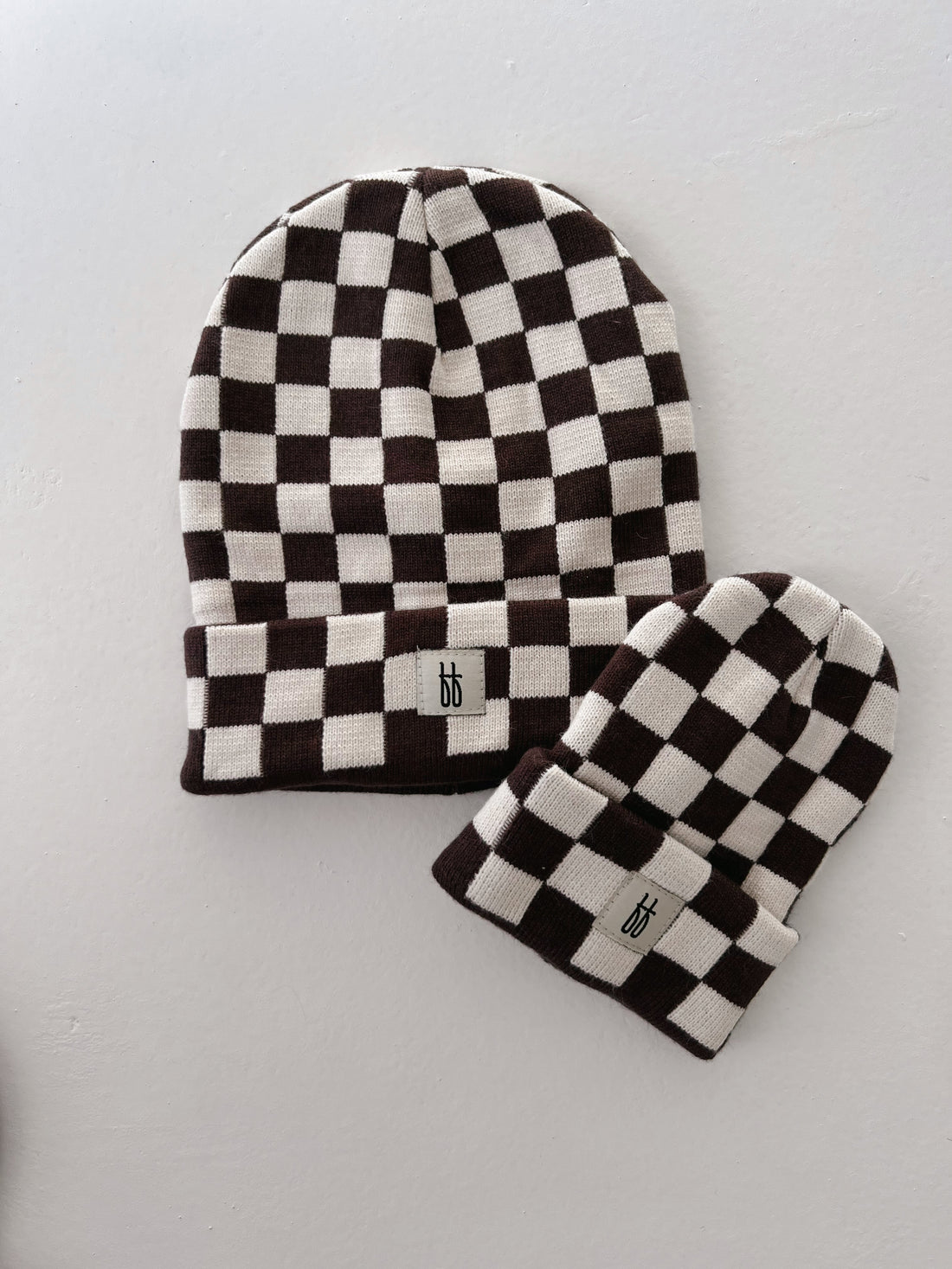 Coffee & Cream Checkerboard Knit Beanie
