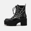 Women's Black Platform Spiderweb Lace-Up Combat Boots - Image 3