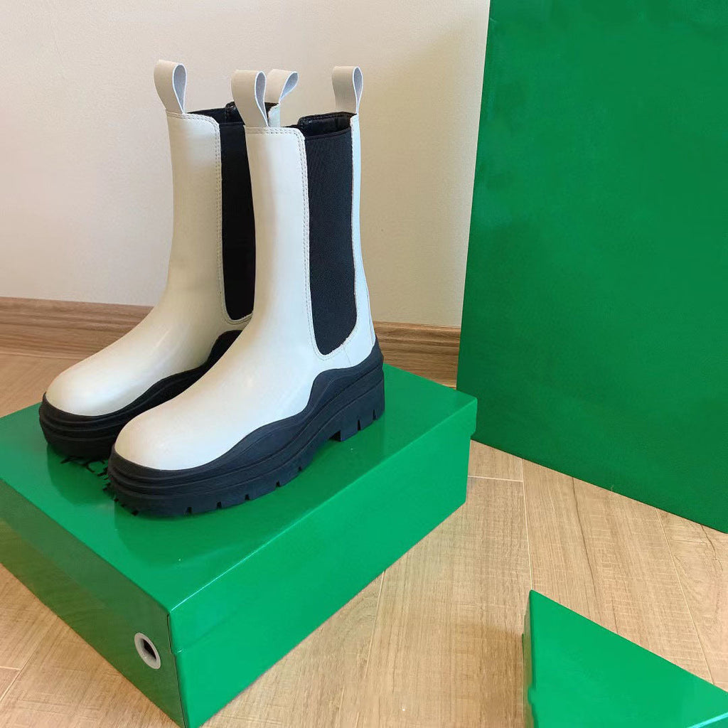 Women's Mid-Calf Chelsea Boots with Chunky Neon Green Sole - Image 10