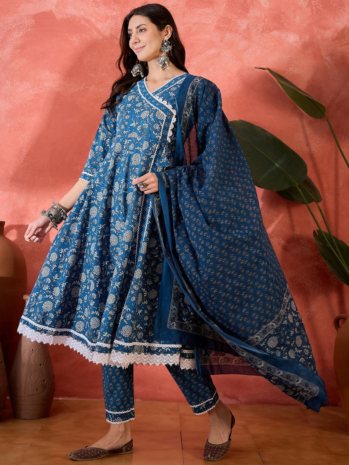 Blue printed pure cotton kurta set demonstrating a soft, graceful aesthetic