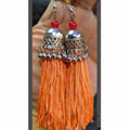 Orange Thread Jhumka Earrings in Oxidized Silver Finish