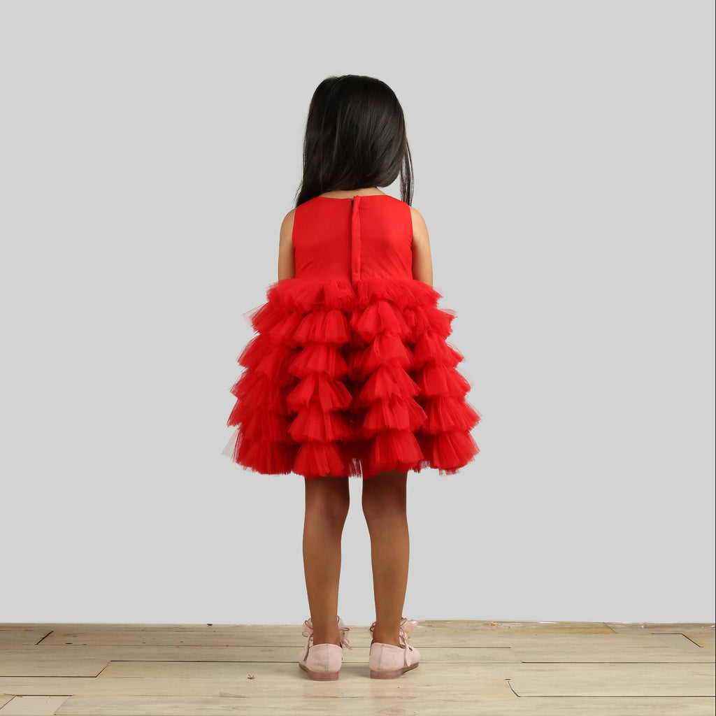 Red Sequin Bodice Party Dress with Flared Frill Bottom