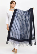 Navy Blue Organza Dupatta with mirror stripes and intricate thread embroidery