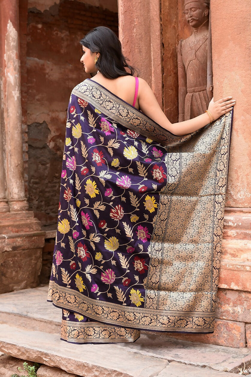 Plum Purple Pure Katan Handloom Banarasi Silk Saree