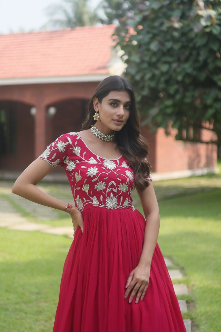 Rani Pink Sequins Embroidered Faux Blooming Anarkali Dress