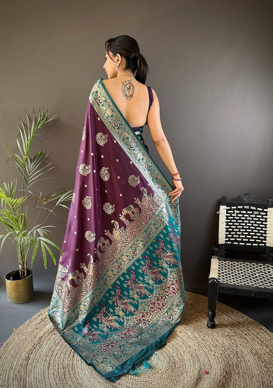 Dark Green Peacock Meenakari Paithani Saree in Soft Silk