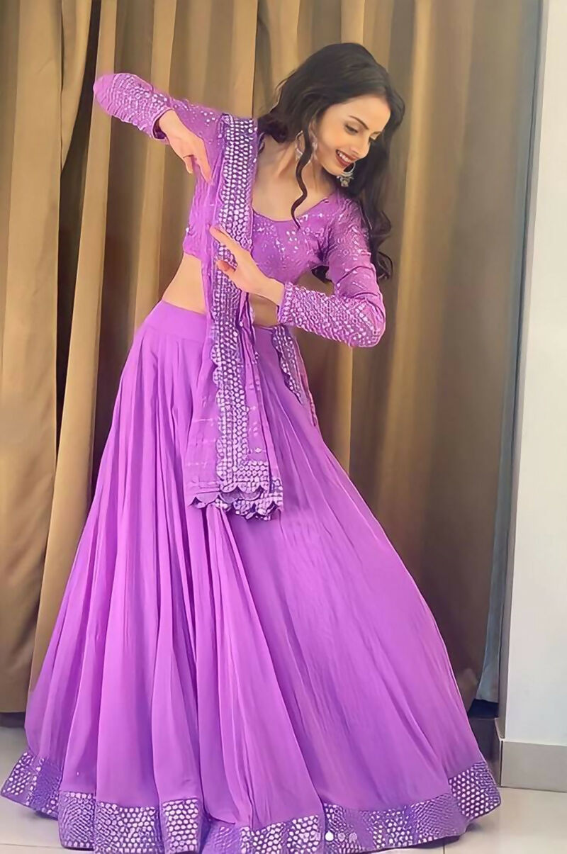 Lavender Faux Georgette Lehenga Choli with sequin and thread embroidery