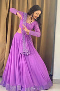 Lavender Faux Georgette Lehenga Choli with sequin and thread embroidery