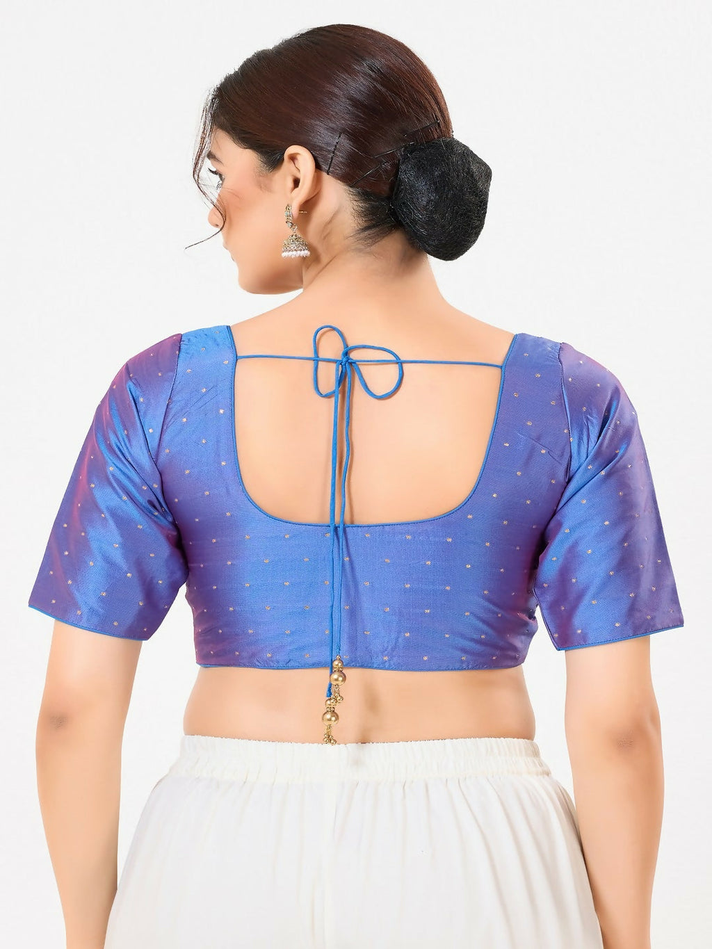 Blue Taffeta Silk Front Open Blouse for Toddlers, Sleeveless