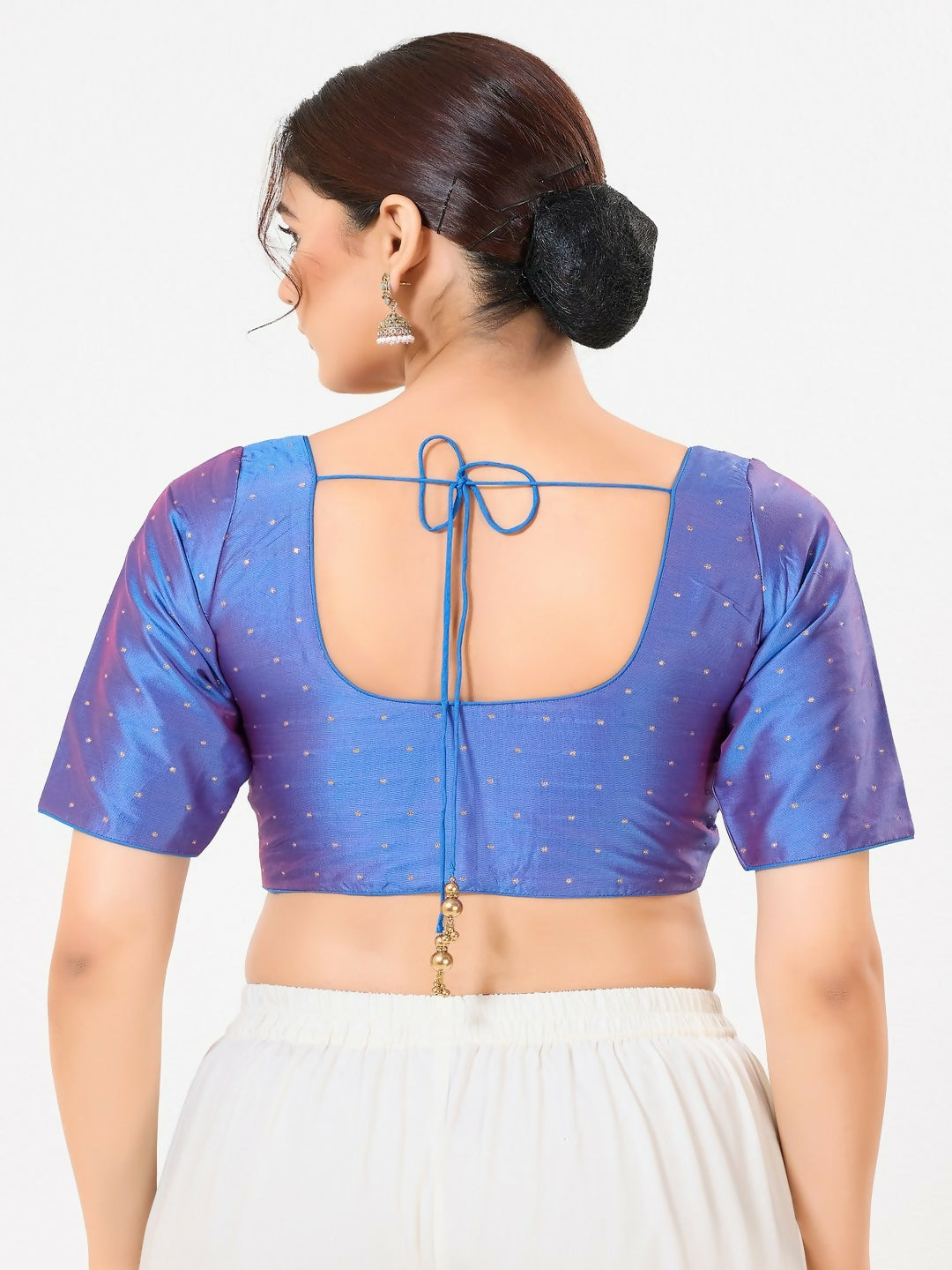 Blue Taffeta Silk Front Open Blouse for Toddlers, Sleeveless