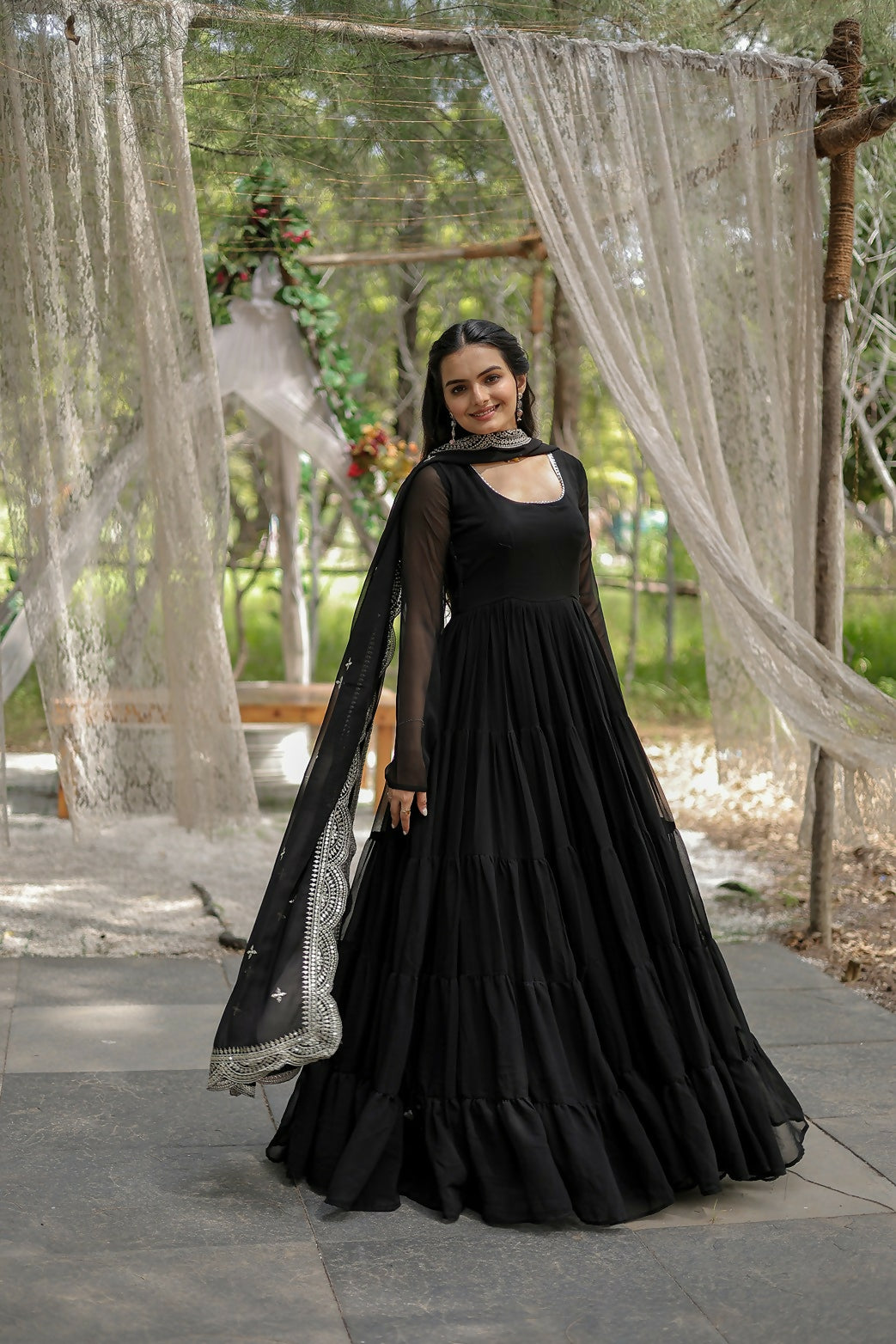 Black georgette kurta set with sequence embroidery work and cotton lining