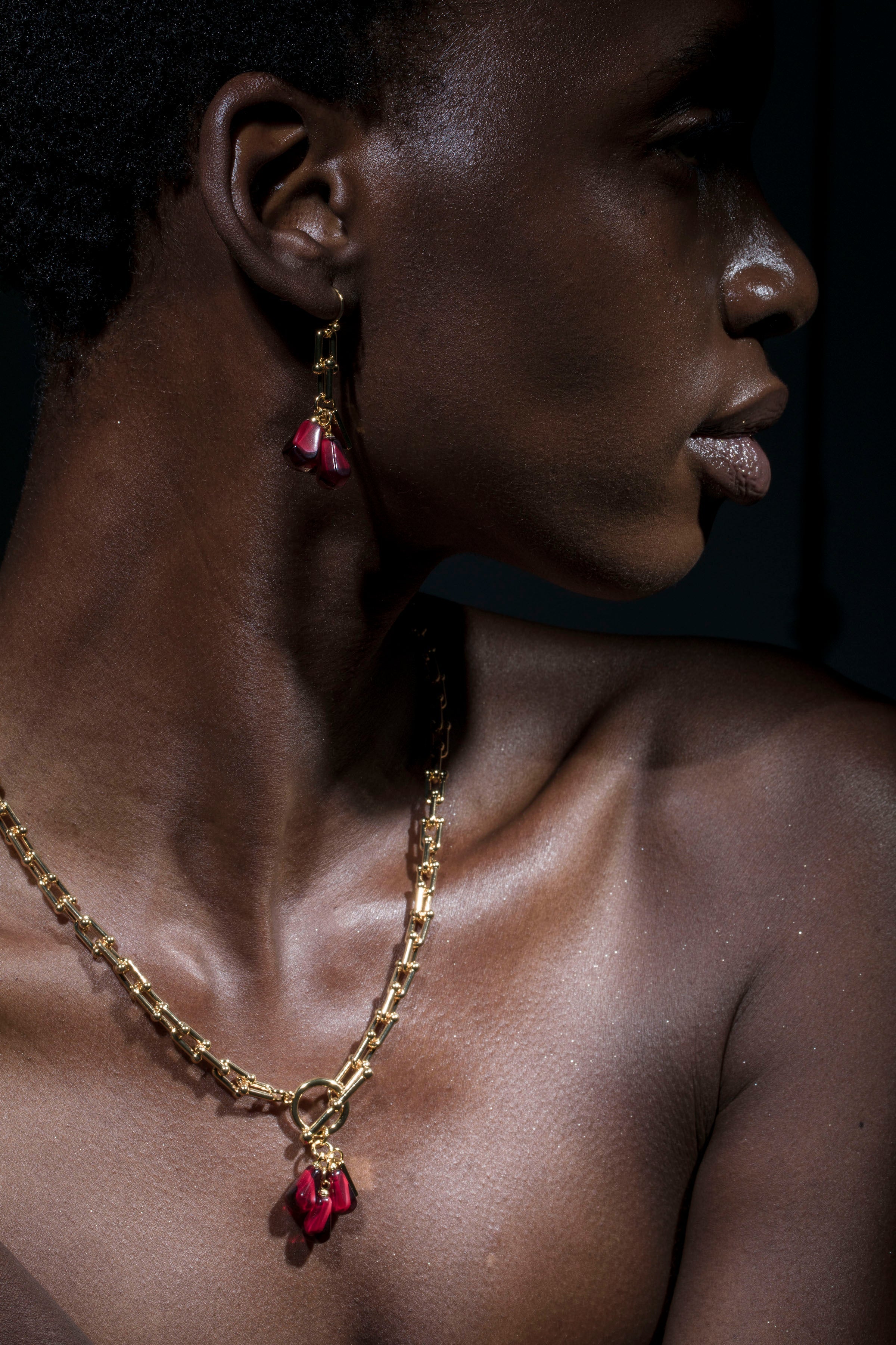 Pomegranate Seeds Earrings in Gold & Red