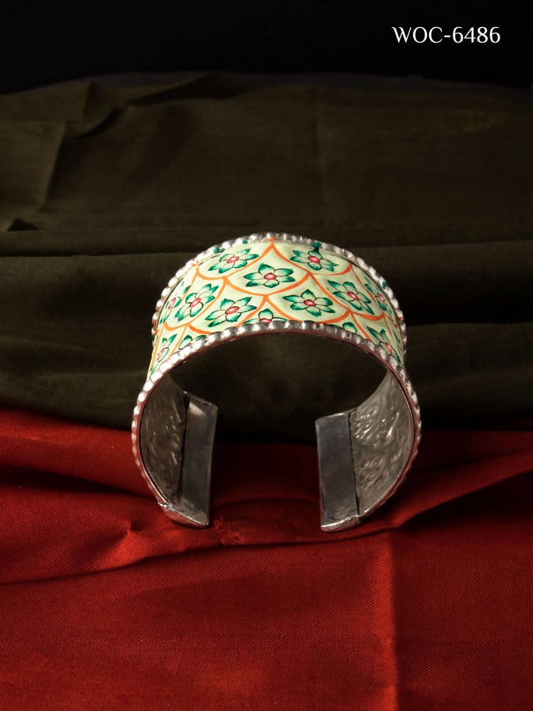Hand-painted Oxidised Brass Kada Bracelet - Silver Plated Jewelry