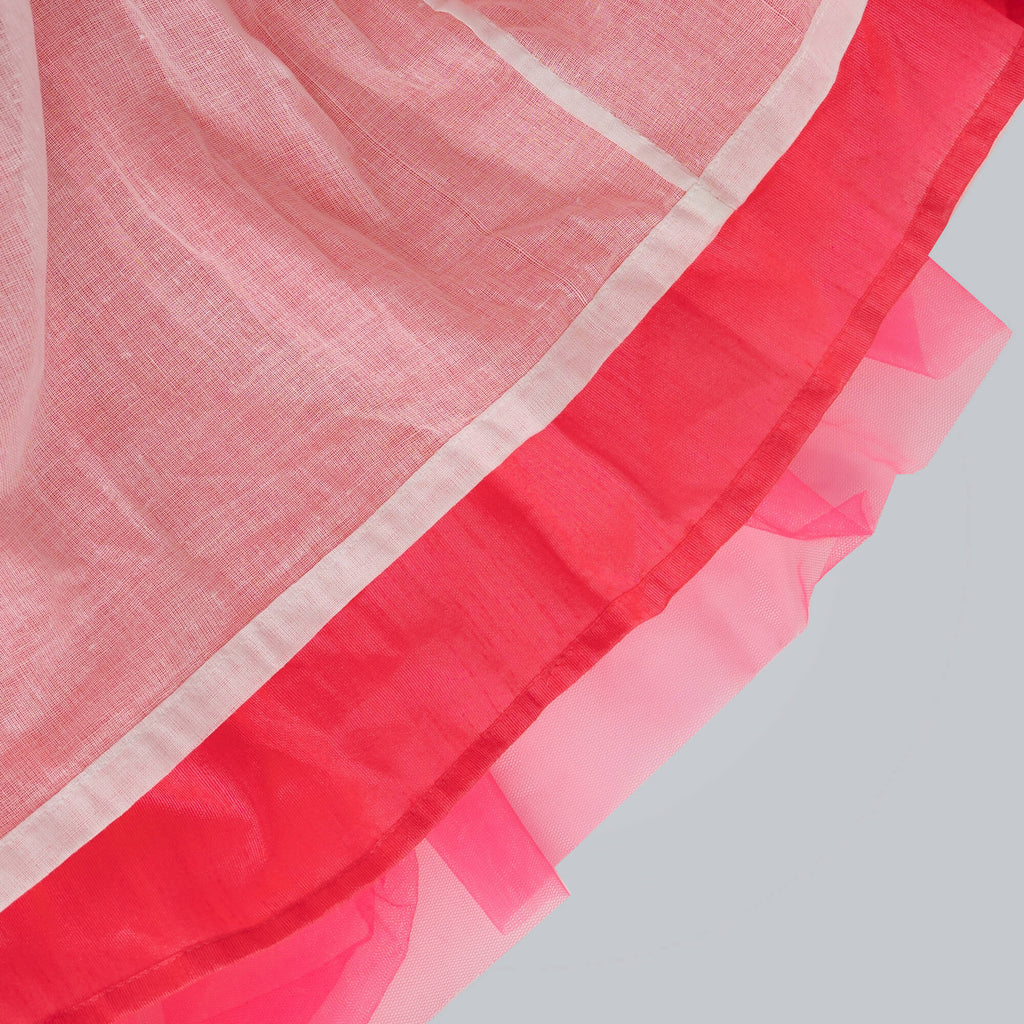 Golden & Pink Ghagra Choli With Frill Details and Net Dupatta