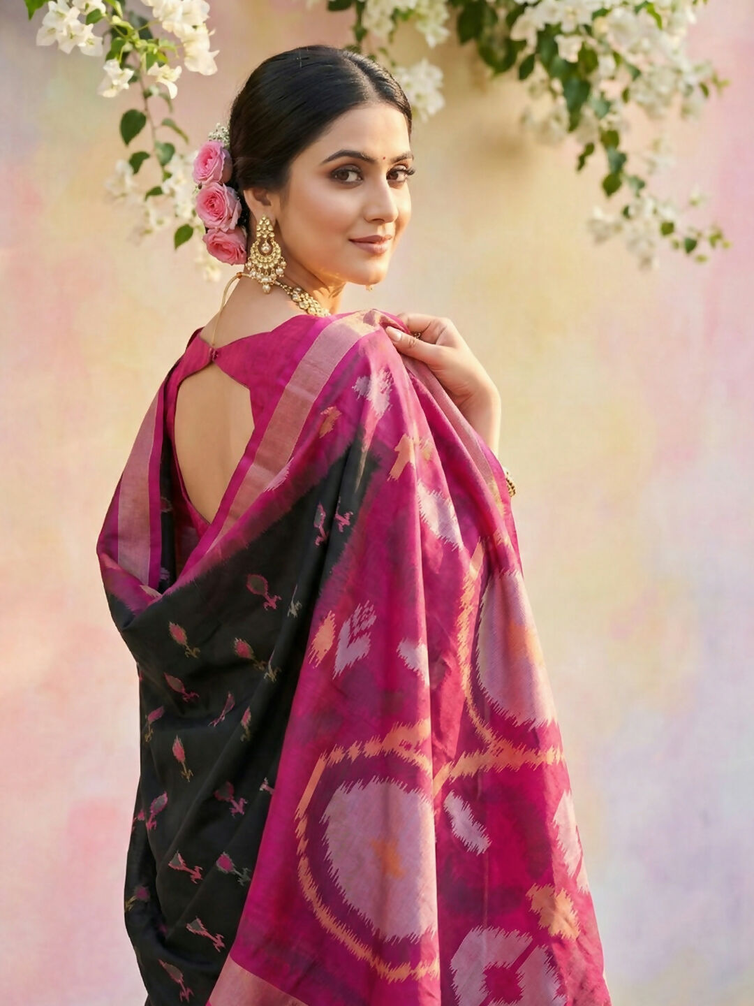 Black Soft Silk Saree with Matching Blouse Piece
