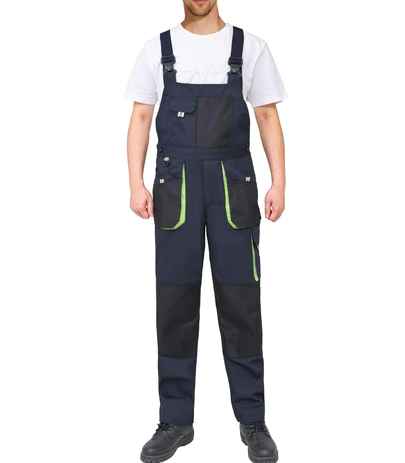 WORK IDEA Mens Bib Overalls Work Overalls with Knee Pad PocketsNavy/Yellow30Wx30L