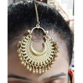 Gold-polished half moon design maang tikka for Indian bridal and festive hair styling