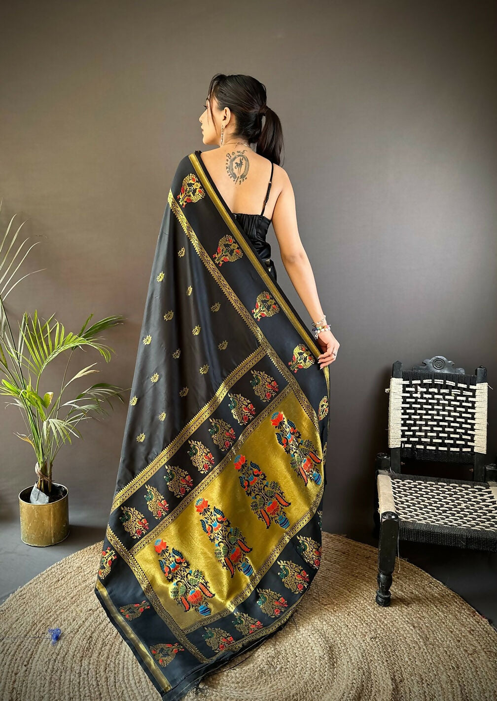 Black Meenakari Weaving Paithani Saree in Soft Silk with Blouse