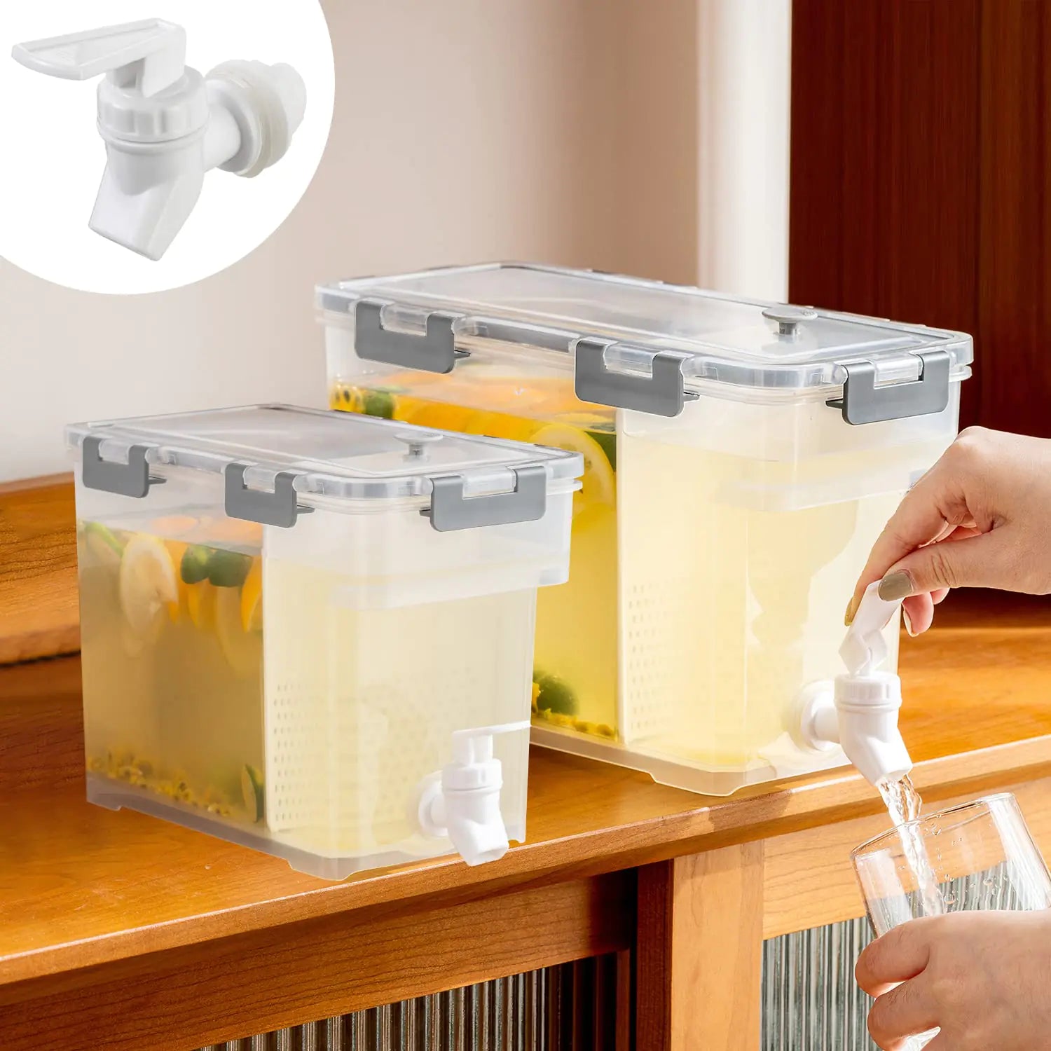 Cold Kettle with Faucet 3.5L&6L Refrigerator Juice Water Pitcher Home Plastic Beverage Dispenser Filter Drink Container for Home Kitchen Camping Party(2 Pack)