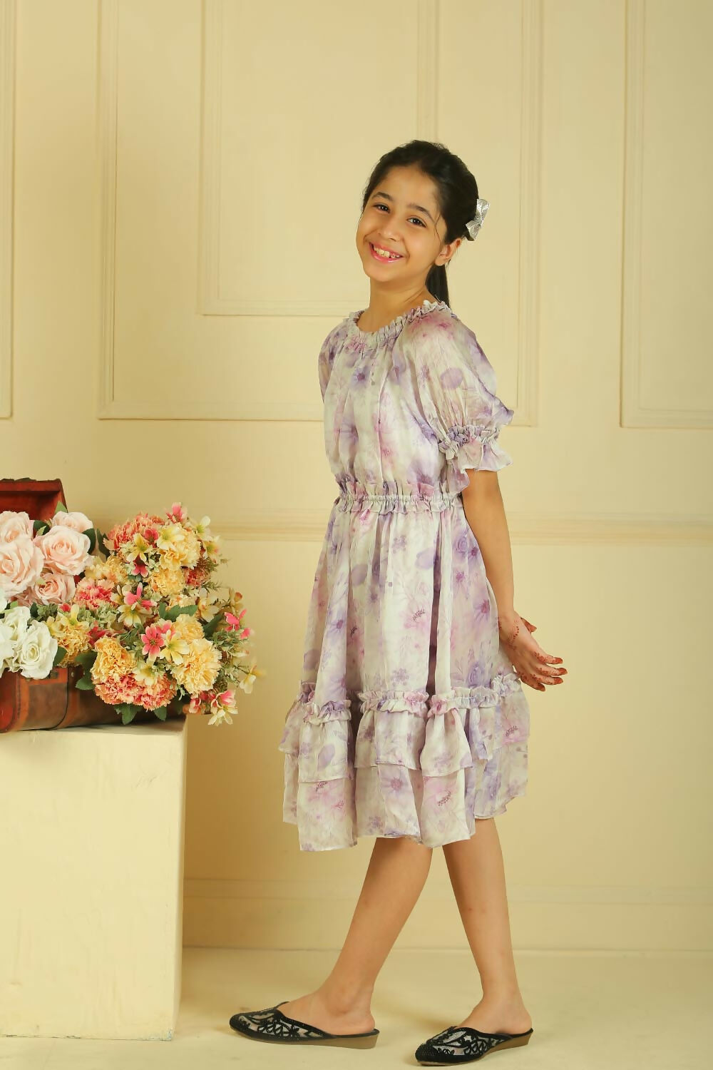 LH Luxury Fashion Kiara Petal Glow Dress – Elegant Lilac Floral Dress for Girls