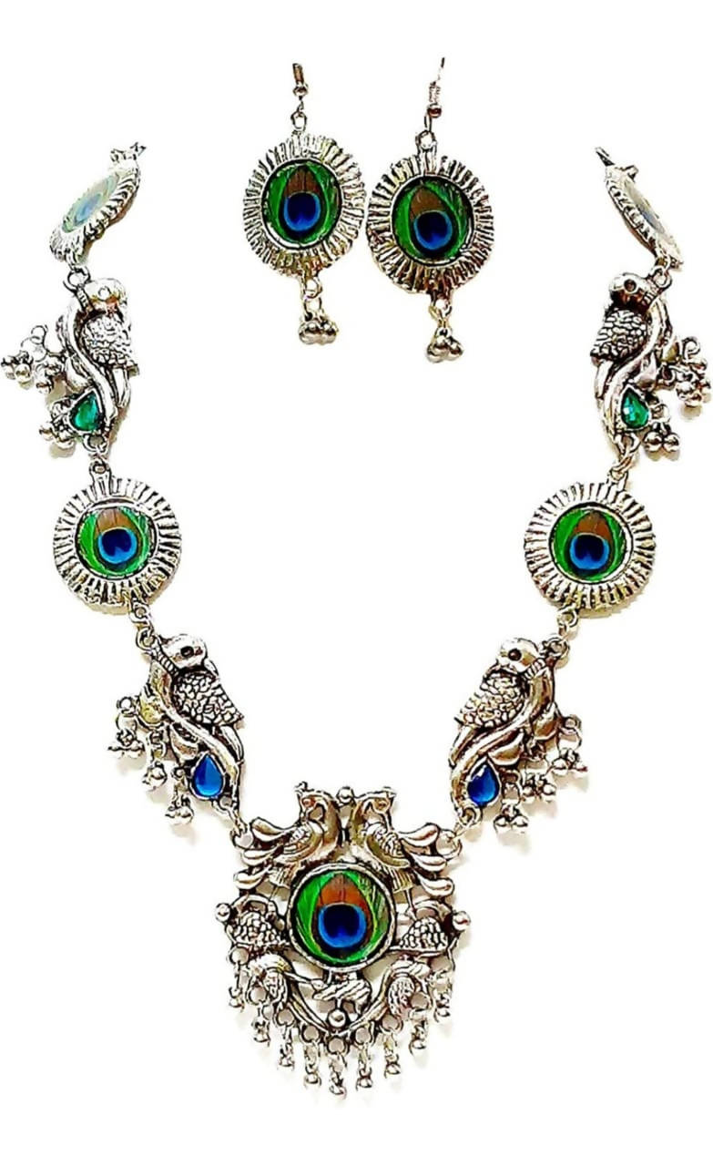 Silver-Plated Peacock Mangalsutra Necklace Set for Women