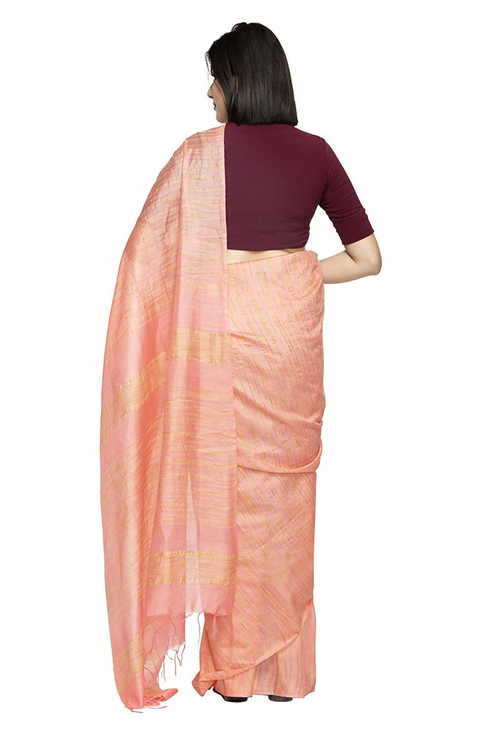 Peach Bhagalpuri Silk Saree with Matching Blouse Piece