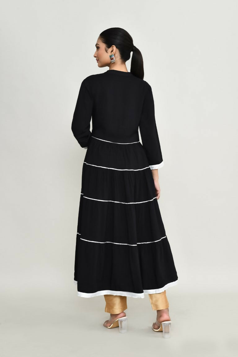Black Embroidered Rayon Tunic for Women