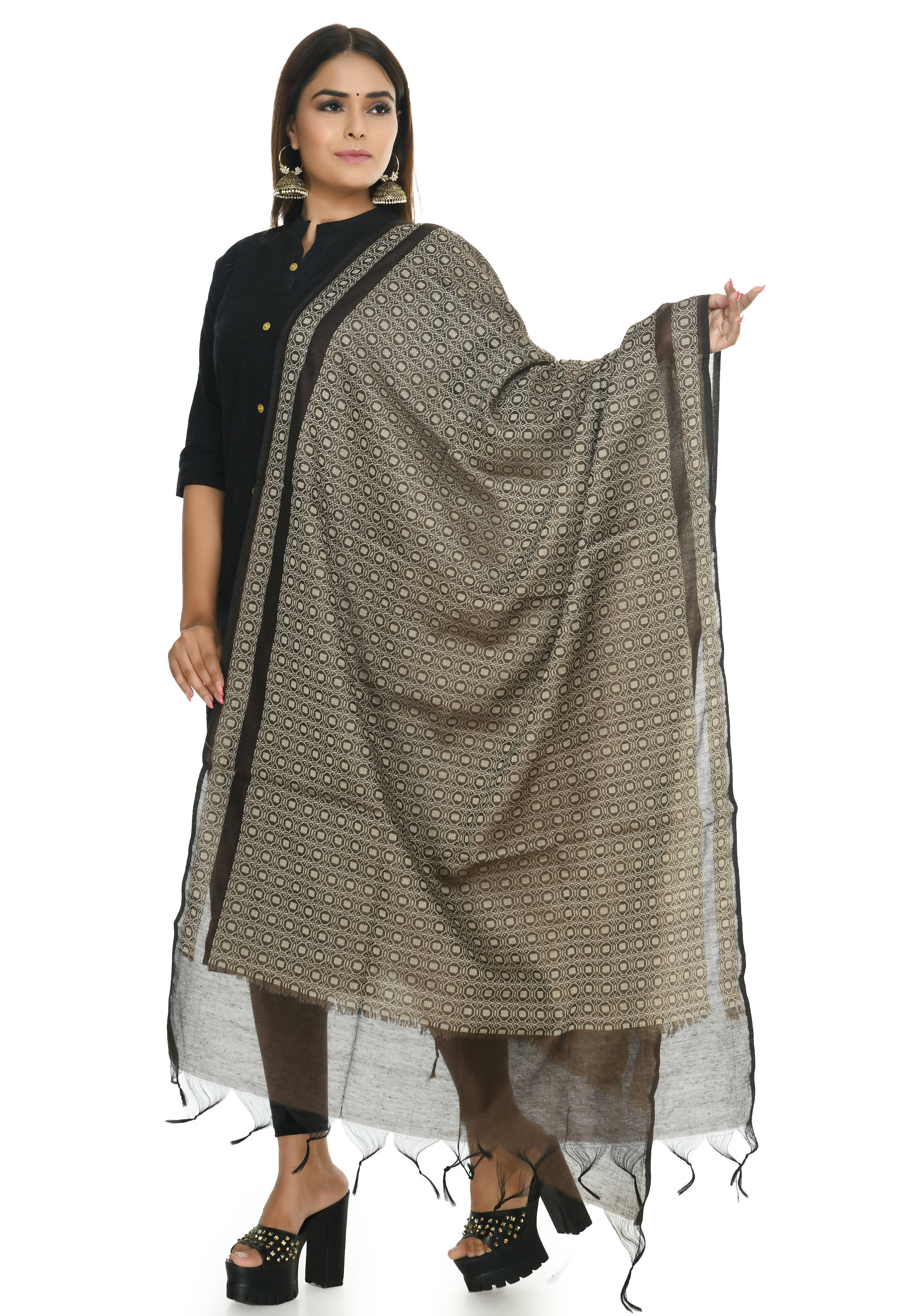 Handloom Cotton Dupatta for Women - Elegant Coffee Color Wrap