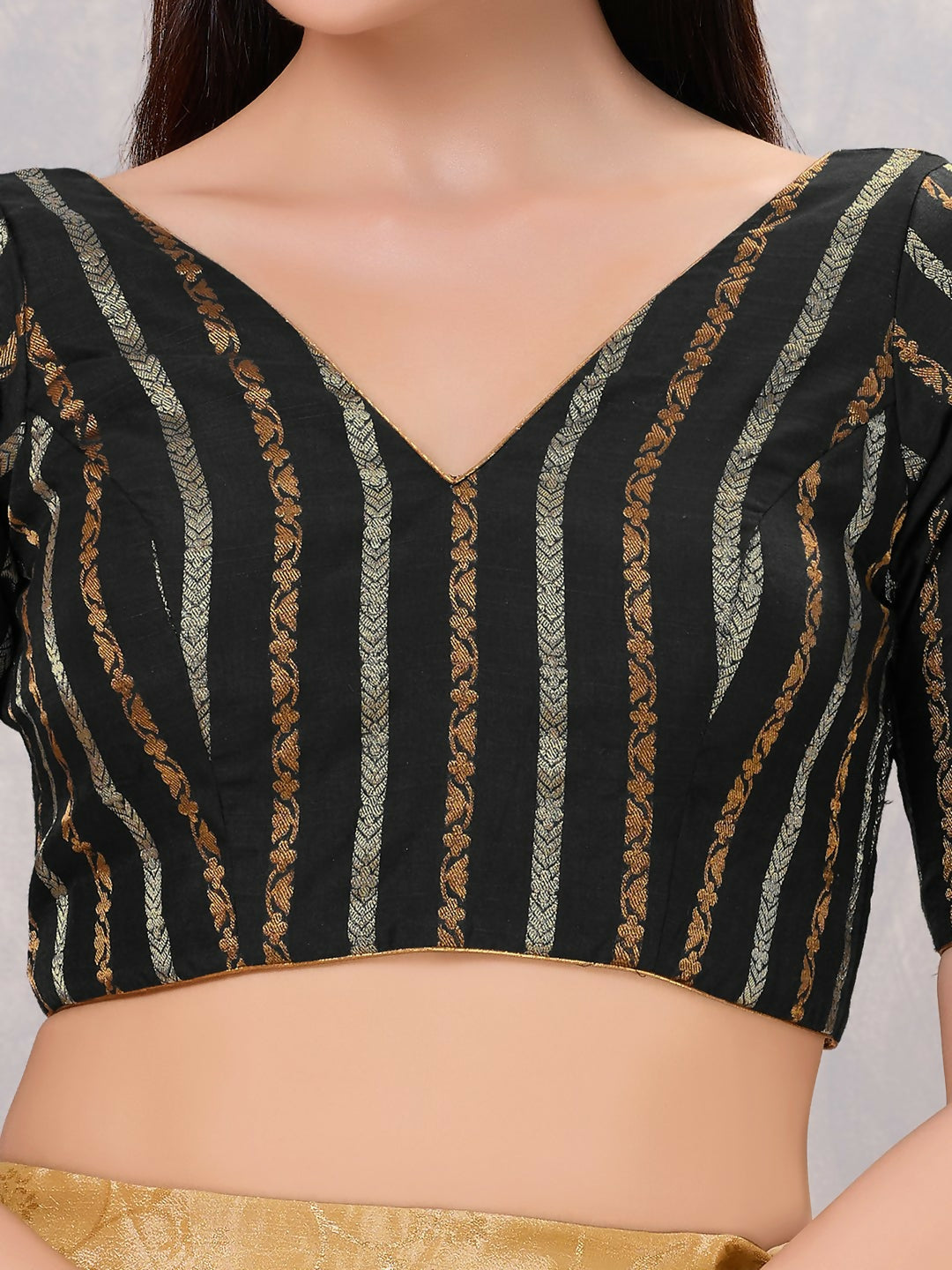 Women's Black Cotton Blend Stitched Blouse