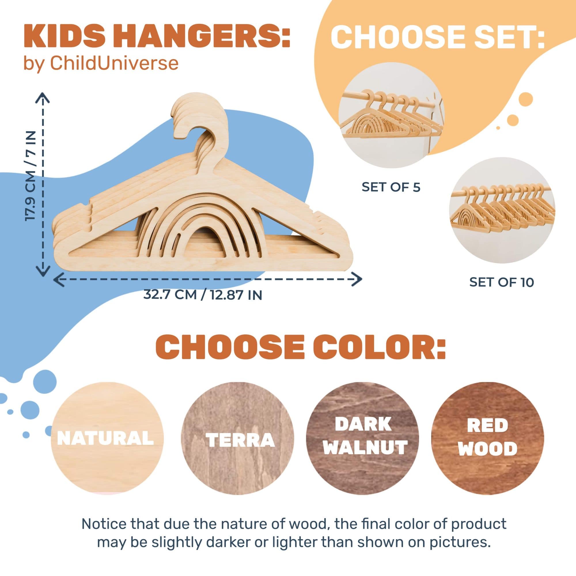 10-Pack Kids Wooden Hangers for Toddler Clothes