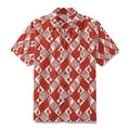 Vintage 1970s style men's Hawaiian shirt with a red and white geometric checkerboard pattern.