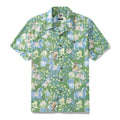 Men's short sleeve Hawaiian shirt with fantasy garden botanical print in 100% cotton