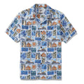 Men's vintage 1940s style Hawaiian shirt with seahorse ocean print and camp collar