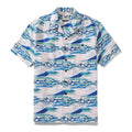 Men's 100% cotton camp collar shirt featuring Umezawa Manor print inspired by Hokusai