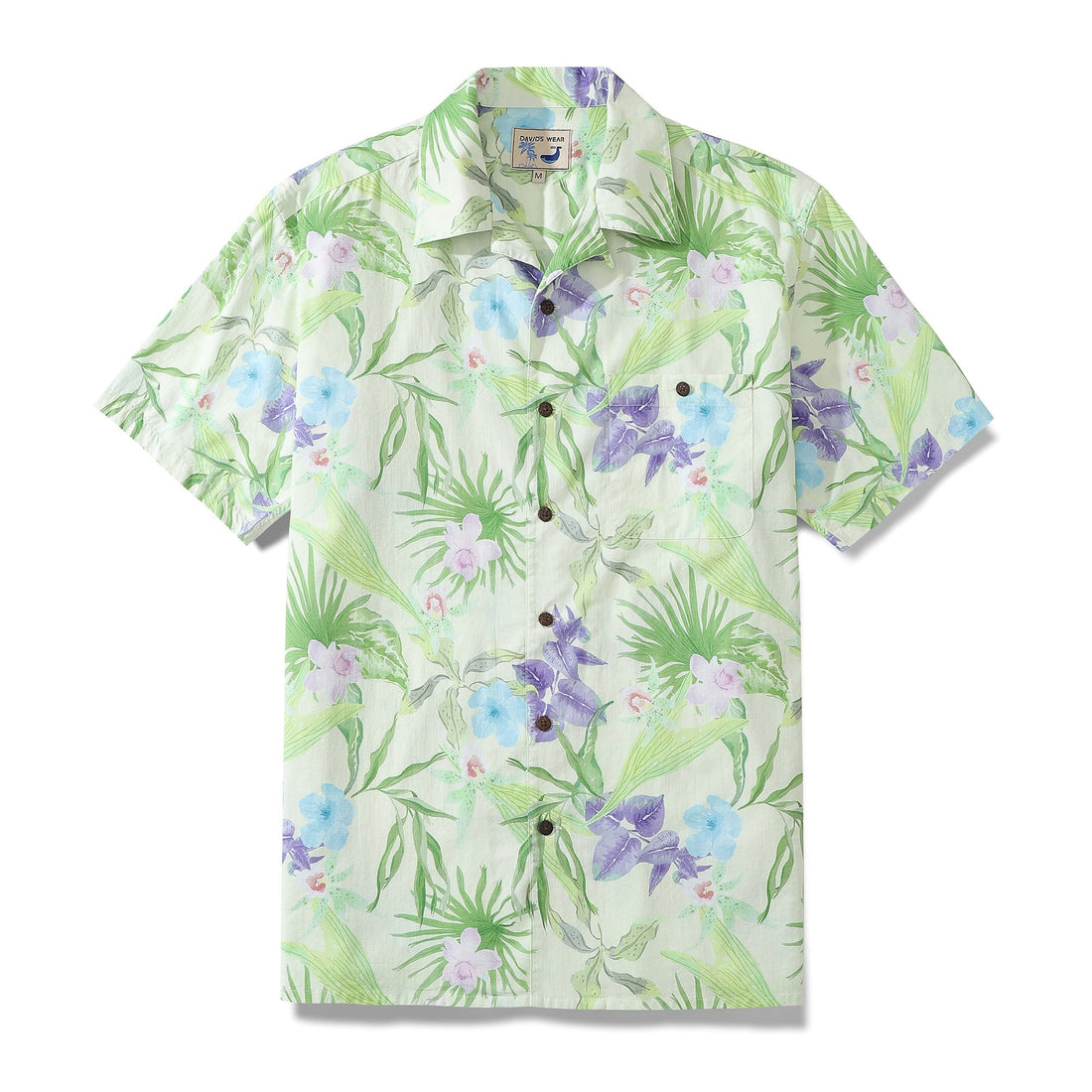 Men's green floral tropical print camp collar Aloha shirt