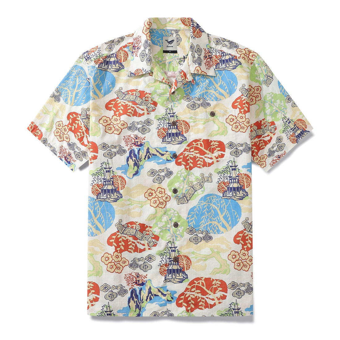 1950s vintage amusement park print Hawaiian shirt in 100% cotton.