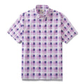 Men's purple Hawaiian shirt with geometric gradient print and button-down collar
