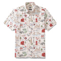 Men's cotton button-down shirt featuring a vibrant print of London landmarks and monuments
