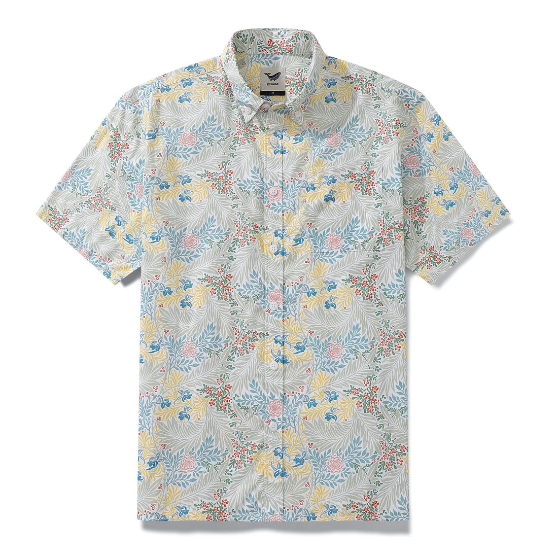 Men's short sleeve cotton Hawaiian shirt with swallow and grass print