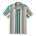 Men's short sleeve shirt featuring colorful rainbow stripes