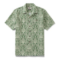 Men's tropical Hawaiian shirt featuring pineapple and hibiscus print by Jen Delaney