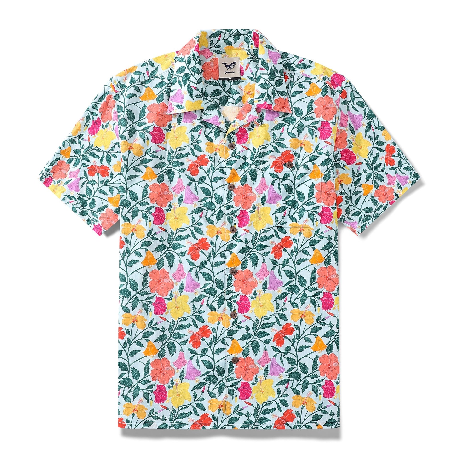 Men's 1940s vintage Hawaiian shirt featuring a Rainbow Petals floral print and a camp collar.