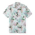 Men's short sleeve Hawaiian shirt with a hummingbird floral print pattern.