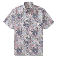 Men's white, blue, and pink Hawaiian shirt featuring a vibrant jungle floral print.